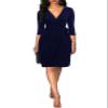 Berydress Women's Sheath 3/4 Sleeve Deep V-Neck Faux Wrap Solid Stretchy Cotton Navy Casual Wear to Work Dress (XL, 6083-Navy) view 3