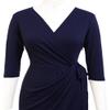 Berydress Women's Sheath 3/4 Sleeve Deep V-Neck Faux Wrap Solid Stretchy Cotton Navy Casual Wear to Work Dress (XL, 6083-Navy) view 4
