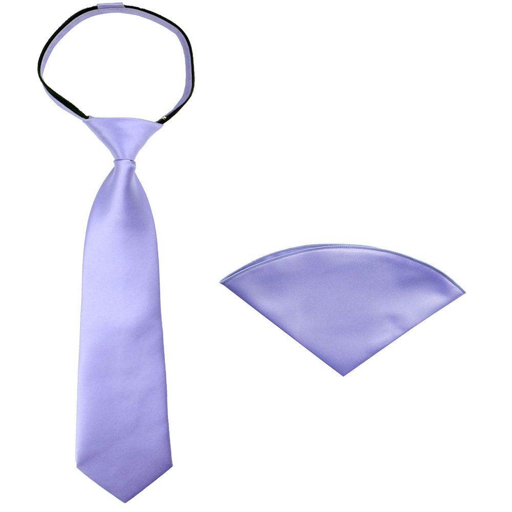 Spring Notion Boys' Satin Zipper Necktie and Handkerchief Set Medium Dusty Levendar