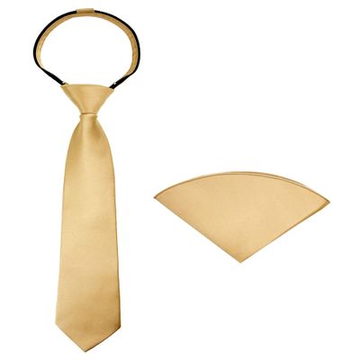 Spring Notion Boys' Satin Zipper Necktie and Handkerchief Set Large Antique Gold
