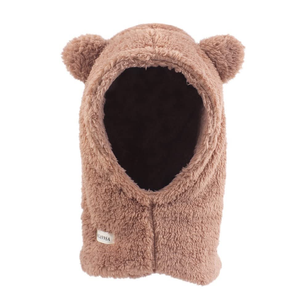 Baby Girls Boys Winter Warm Scarf Hat Kids Thick Earflap Hood Cap with Ear 6M-7T (Khaki, M)