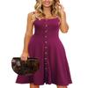 Berydress Women's Casual Beach Summer Dresses Solid Cotton Flattering A-Line Spaghetti Strap Button Down Midi Sundress (L, 6046-Purple) view 3