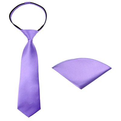 Spring Notion Boys' Satin Zipper Necktie and Handkerchief Set Small Wisteria
