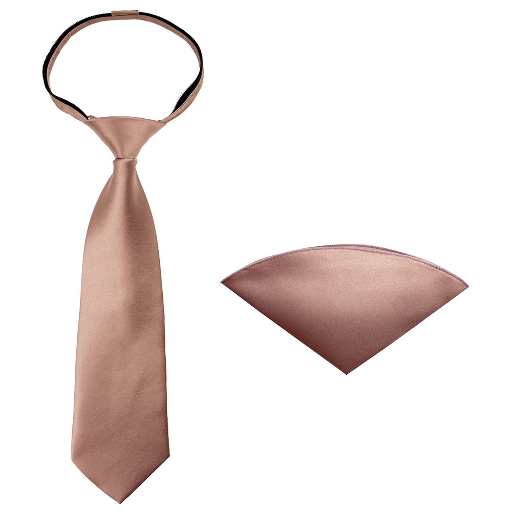 Spring Notion Boys' Satin Zipper Necktie and Handkerchief Set Small Pink Copper