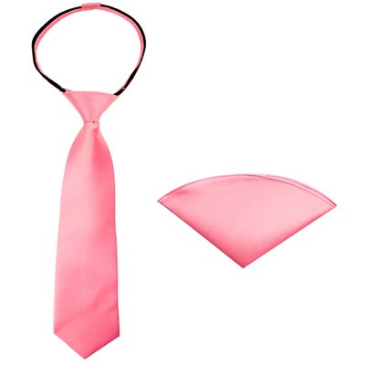 Spring Notion Boys' Satin Zipper Necktie and Handkerchief Set Small Dusty Rose