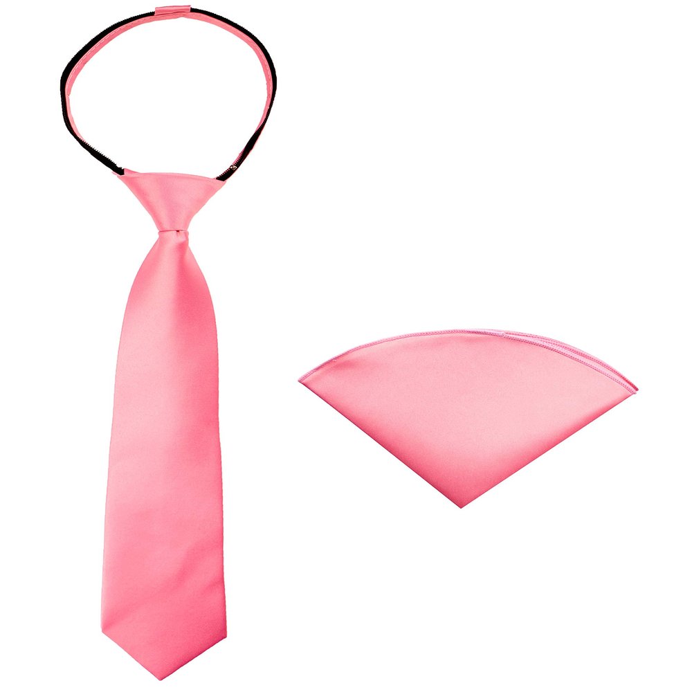 Spring Notion Boys' Satin Zipper Necktie and Handkerchief Set Small Dusty Rose