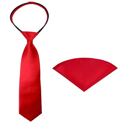 Spring Notion Boys' Satin Zipper Necktie and Handkerchief Set Large True Red