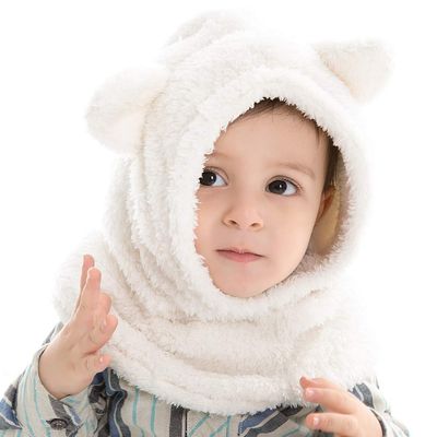 Baby Girls Boys Winter Warm Scarf Hat Kids Thick Earflap Hood Cap with Ear 6M-7T (White,M)