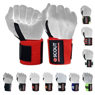 SCOUTPERFORMANCEGEAR Lifting Wrist Wraps Straps Gym Workout Support with Thumb Loops, Weightlifting - Crossfit Wrist Support for Men & Women - Best for Gym Exercise in 16 Inches (Red 14" Length)