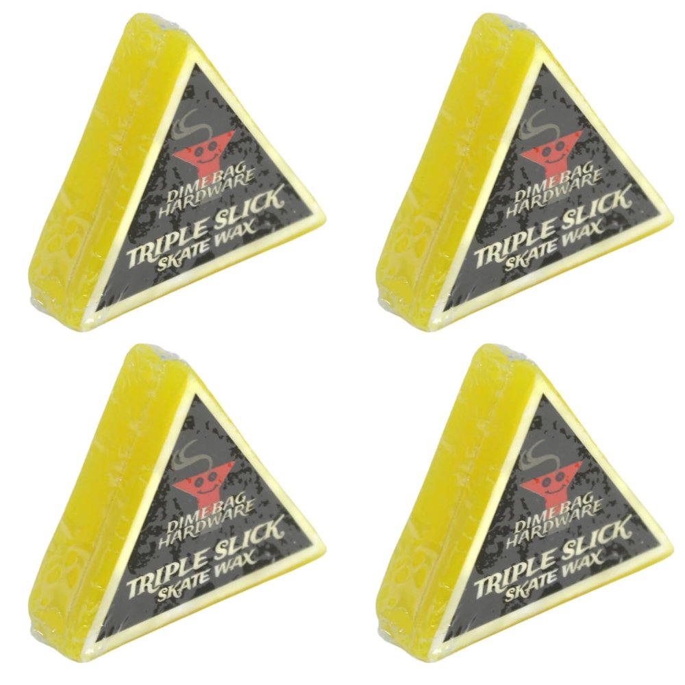 Dime Bag Hardware Triple Slick Scented Skateboard Curb Wax - Pocket Size Yellow 4-Pack for Skaters On The Go - Use on Curbs, Ledges and Rails at The Skate Park or in The Streets