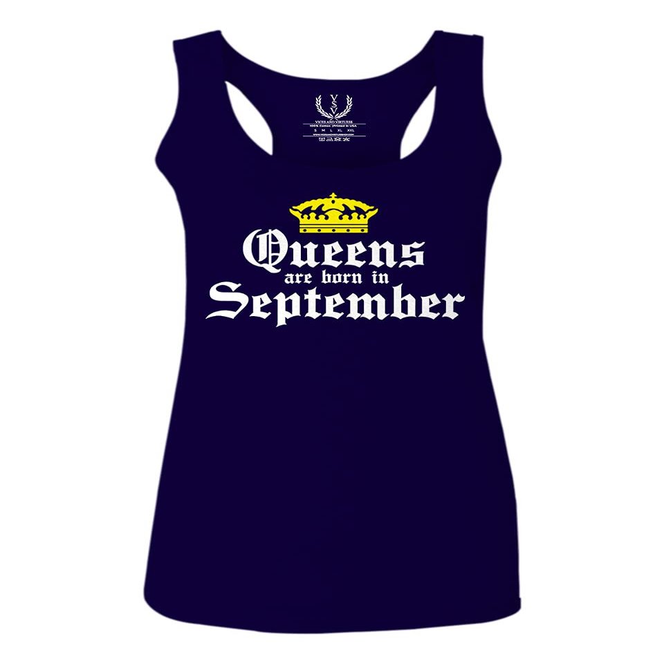 0107. It's is My Birthday Gift Queens are Born in September 20th 30th 40th 50th Women's Tank Top Racerback (Navy Blue, Medium)