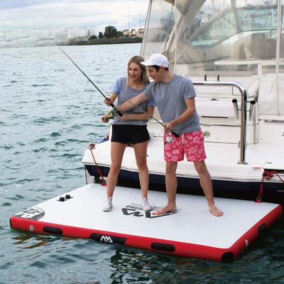 Foammaker Aqua Marina Inflatable Dock Platform, Inflatable Swim Platform, Inflatable Platform Dock, White and Red Side