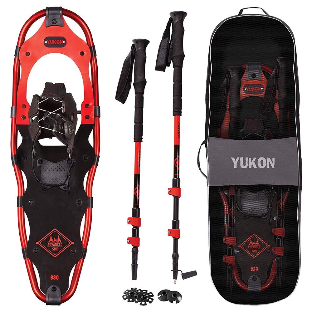 Yukon Charlie's Advanced Spin Snowshoe Kit, 10-inch x 36-inch, Includes Snowshoes, Trekking Poles and Travel Bag