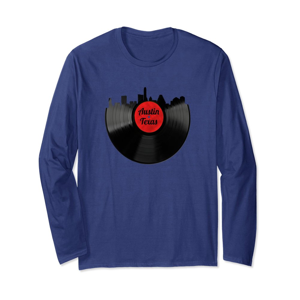 Austin Texas Skyline Shirt TX Vinyl Record Long Sleeve Shirt