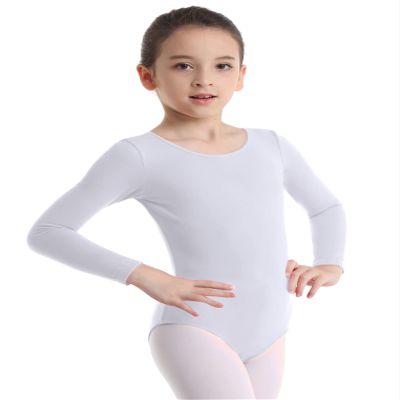ACSUSS Kids Girls Basic Long Sleeves Athletic Leotard Ballet Dance Gymnastics Solid Dress Bodysuit Dancewear White 12 Years