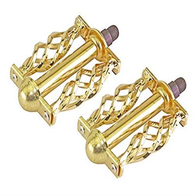 Gold Twisted Bike Pedals with Cage 1/2". Works on 1 Piece cranks. Sold as a Pair. Bike Part for Cruiser, BMX, Lowrider, Trike, Bicycle Parts