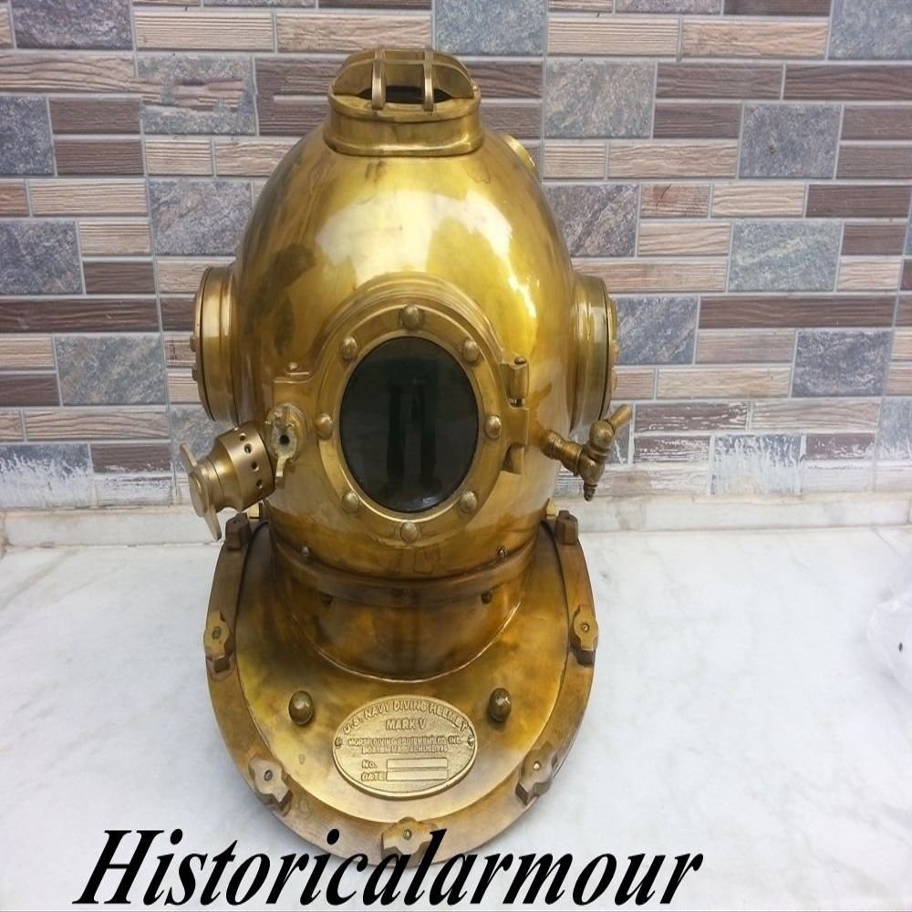 Mahira Nautical Antique Brass Scuba Deep Diving Divers Helmet Mark V US Navy Vintage A