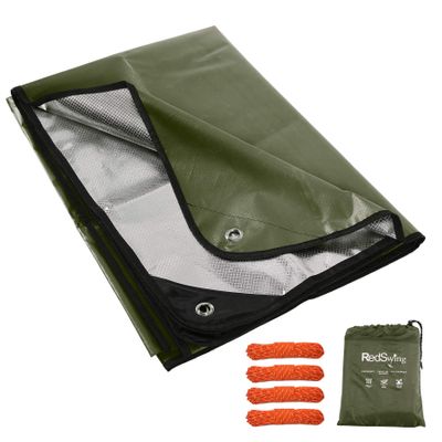 RedSwing Insulated Tarp, Multipurpose Emergency Thermal Tarps, Waterproof All Weather Heavy Duty Heat Reflective Survival Blanket for Camping Hiking, Green