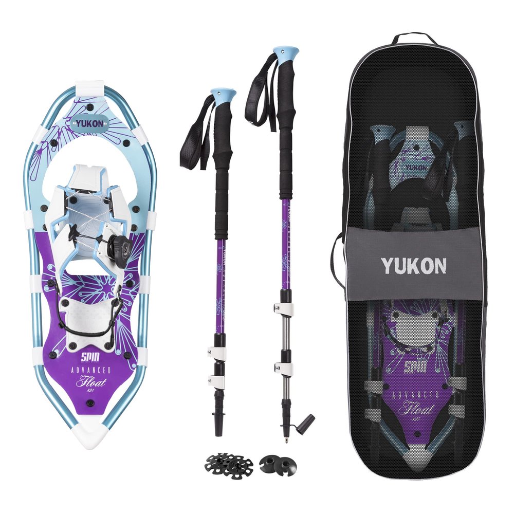 Yukon Charlie's Advanced Spin Float Women's Snowshoe Kit, 8-inch x 21-inch, Includes Snowshoes, Trekking Poles and Travel Bag