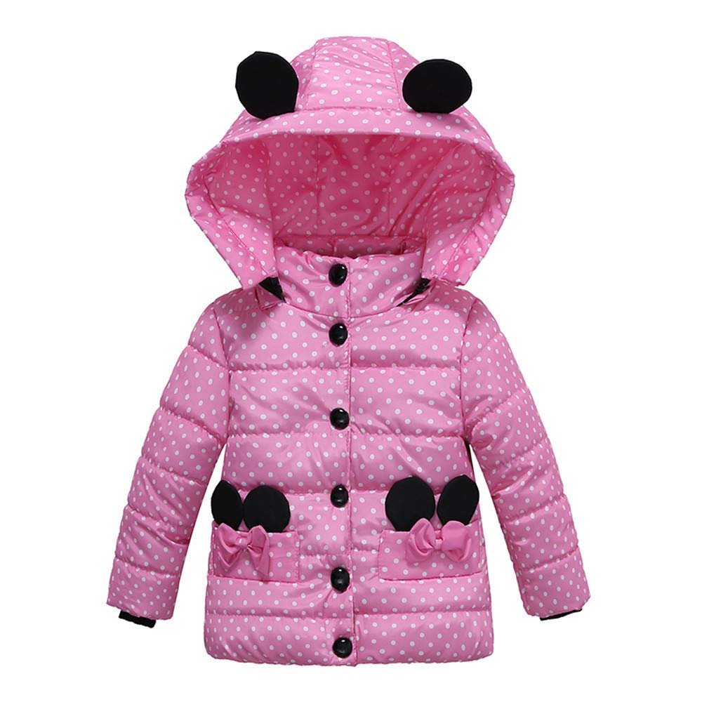 Baby Toddler Girls Winter Coat Warm Padded Thick Clothes 2-4 Years Old,Kids Cute Dot Bow Hoodie Overcoat Outwear (1-2 Years Old, Pink)