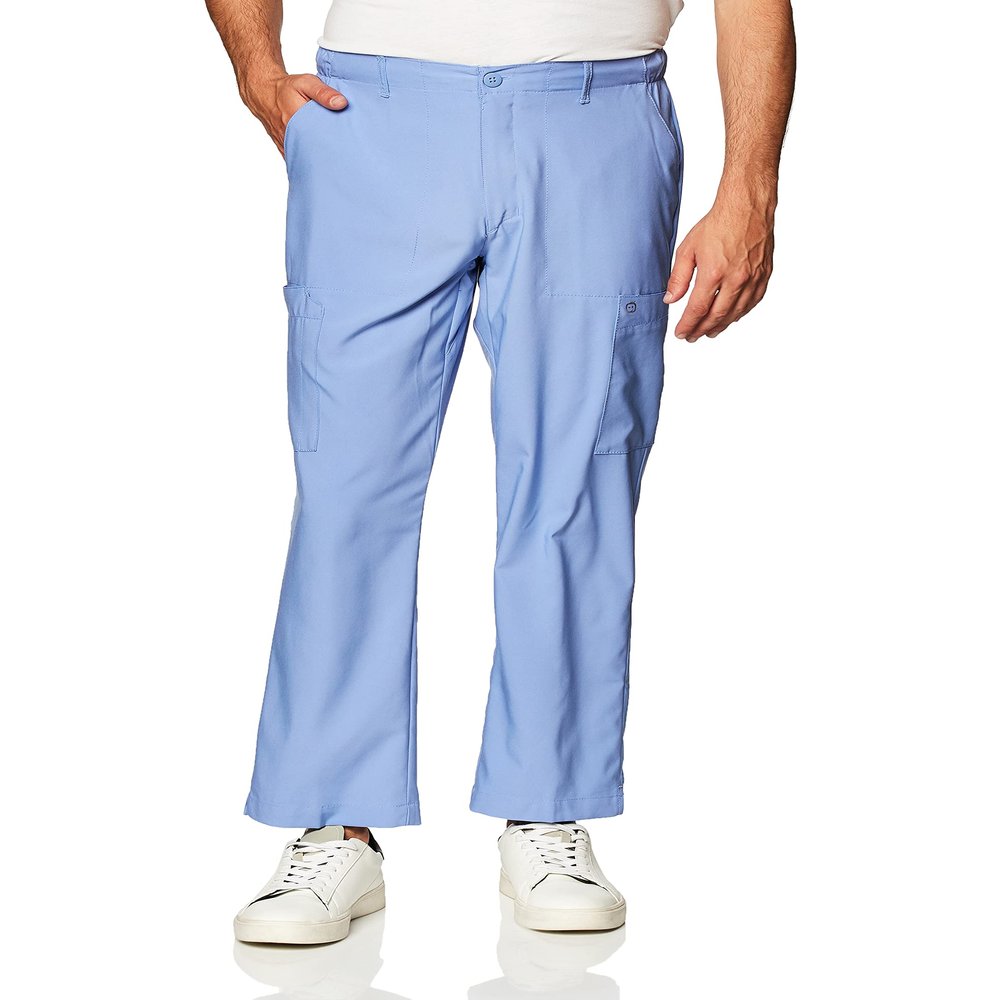 WonderWink W123 Mens Flat-Front Cargo Pant  Ceil Blue, Small