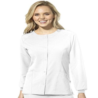 WonderWink W123 Womens Crew Neck Warm-Up Jacket  White, Small