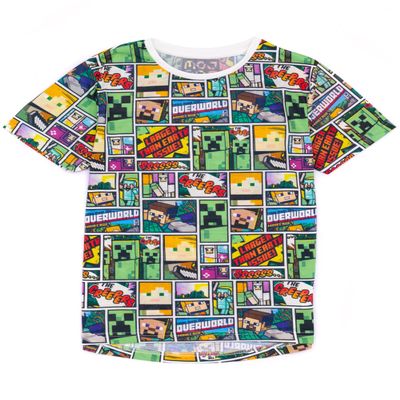 Minecraft T Shirt Overworld Steve Creeper Boy's Kids Short Sleeve Shirt Top Multicolor