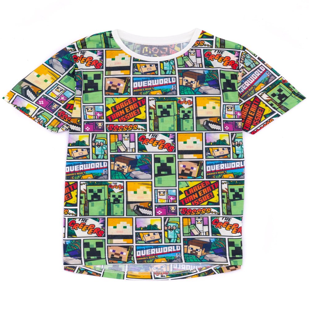 Minecraft T Shirt Overworld Steve Creeper Boy's Kids Short Sleeve Shirt Top Multicolor