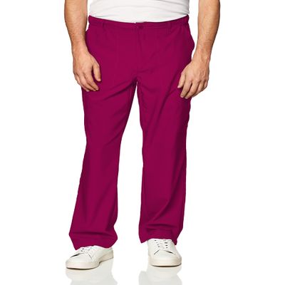 WonderWink W123 Mens Flat-Front Cargo Pant Wine, Medium Short