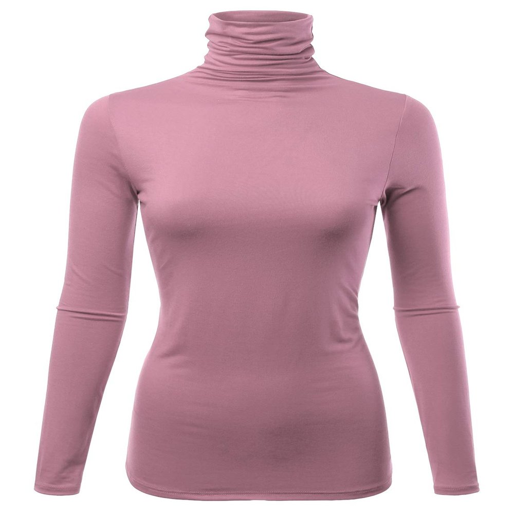 FASHIONOLIC Womens Premium Long Sleeve Turtleneck Lightweight Pullover Top Sweater (CLLT002) Mauve 1X