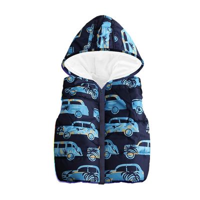 Baby Toddler Boys Girls Waistcoat Fall Winter Warm Jacket 2-6 Years Old,Kid Cartoon Car Print Hooded Zipper Coat (5-6 Years Old, Navy)