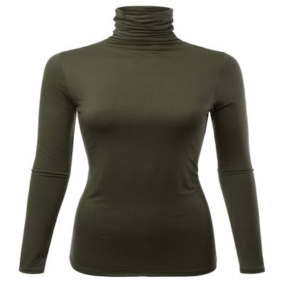 FASHIONOLIC Womens Premium Long Sleeve Turtleneck Lightweight Pullover Top Sweater (CLLT002) DK.Olive 2X