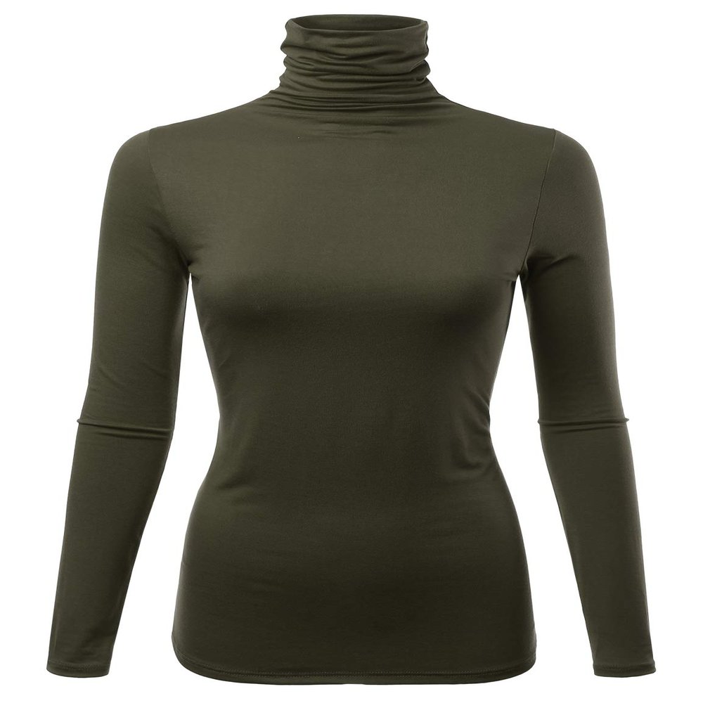 FASHIONOLIC Womens Premium Long Sleeve Turtleneck Lightweight Pullover Top Sweater (CLLT002) DK.Olive 2X