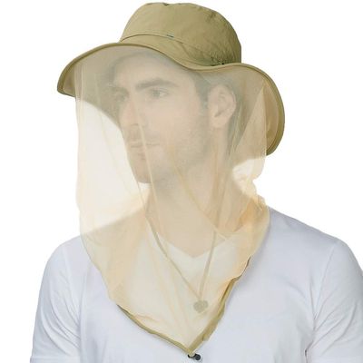 Comhats Net Fly Fishing Hat Summer Sun UV Exploring Men Nylon Bucket Hiking Boating Gardening Veil Hats Khaki