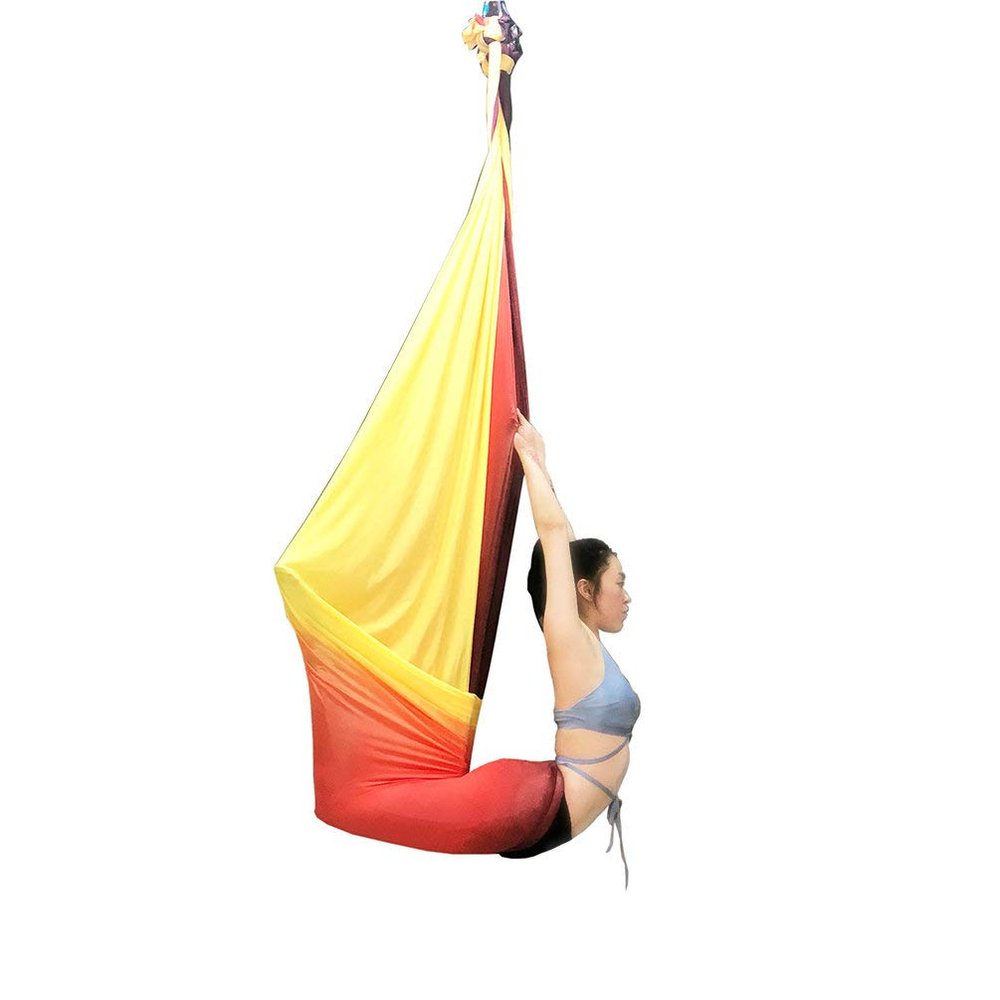 Aerial Yoga Hammock Aerial Pilates Silk Yoga Swing Set include Carabiners daisy Chain, Pose Guide 5.5 yards Set (Sanlow Color)