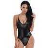 ranrann Women's Shiny Metallic Camisole Bodycon High Cut Thongs Leotard Bikini Monokini Bodysuits Black X-Large view 1
