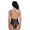 ranrann Women's Shiny Metallic Camisole Bodycon High Cut Thongs Leotard Bikini Monokini Bodysuits Black X-Large view 4