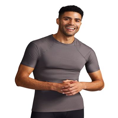 Tommie Copper Shoulder Support Shirt for Men, Posture Corrector Compression Shirts for Men with UPF 50 Sun Protection, Shoulder Compression with Shoulder Support for Men, Slate Grey XXL