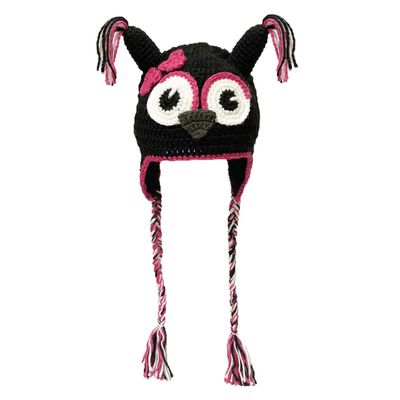 BIBITIME Handmade Knit Owl Bird Hat Crochet Tassel Eyes Ears Braid Earflap Beanie Cap (Black, Head Circumference Small 19"-20")