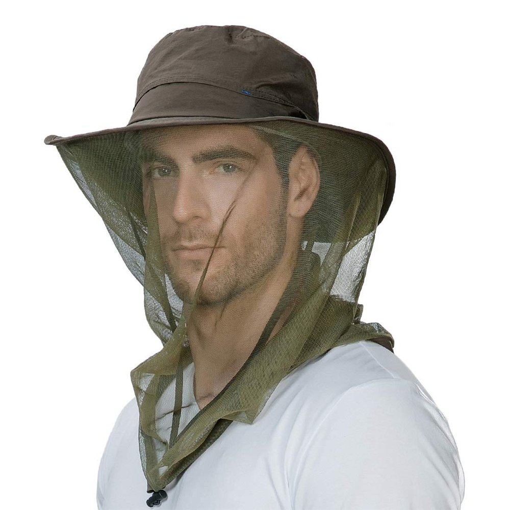 Comhats Net Fly Fishing Hat Summer Sun UV Exploring Men Nylon Bucket Hiking Boating Gardening Veil Hats Army Green