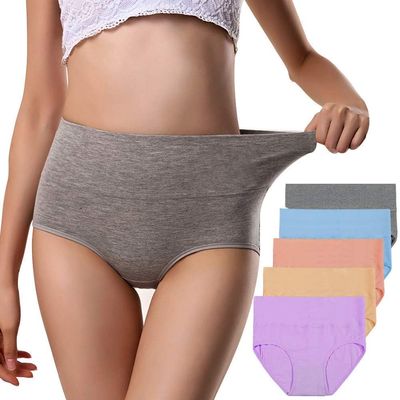 ANNYISON Women's High Waisted Cotton Underwear Soft Breathable Panties Stretch Briefs (5 Pack in 5 Light Colors, XL)
