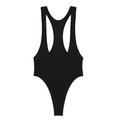 ACSUSS Women's One Piece Sleeveless Cupless High Cut Thongs Leotard Bodysuit Swimsuits Black Medium