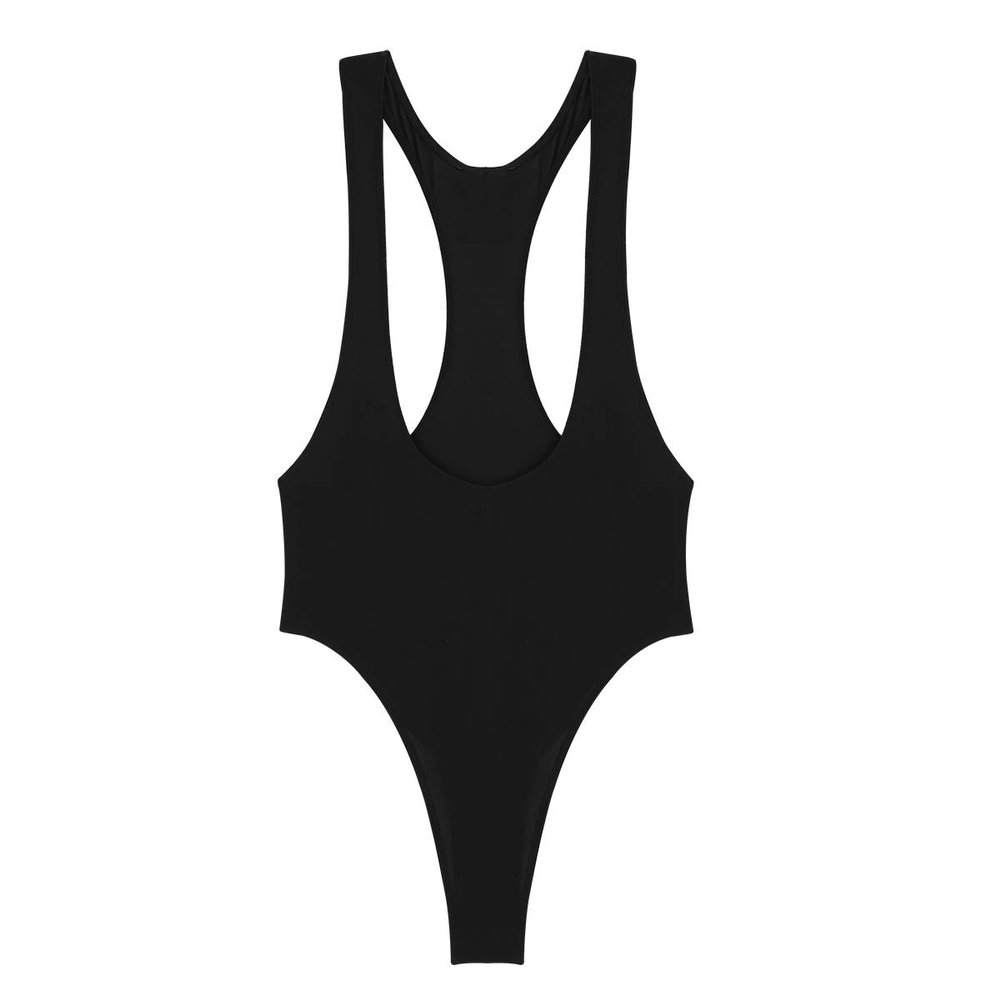 ACSUSS Women's One Piece Sleeveless Cupless High Cut Thongs Leotard Bodysuit Swimsuits Black Medium