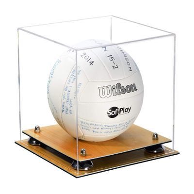 Better Display Cases Clear Acrylic Volleyball Display Case with Silver Riser and Wood Base (A027-CSRWF)