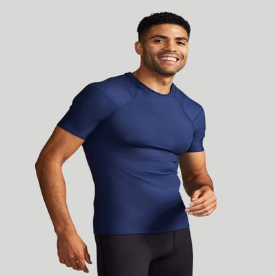Tommie Copper Shoulder Support Shirt for Men, Posture Corrector Compression Shirts for Men with UPF 50 Sun Protection, Shoulder Compression with Shoulder Support for Men, Dark Navy XL
