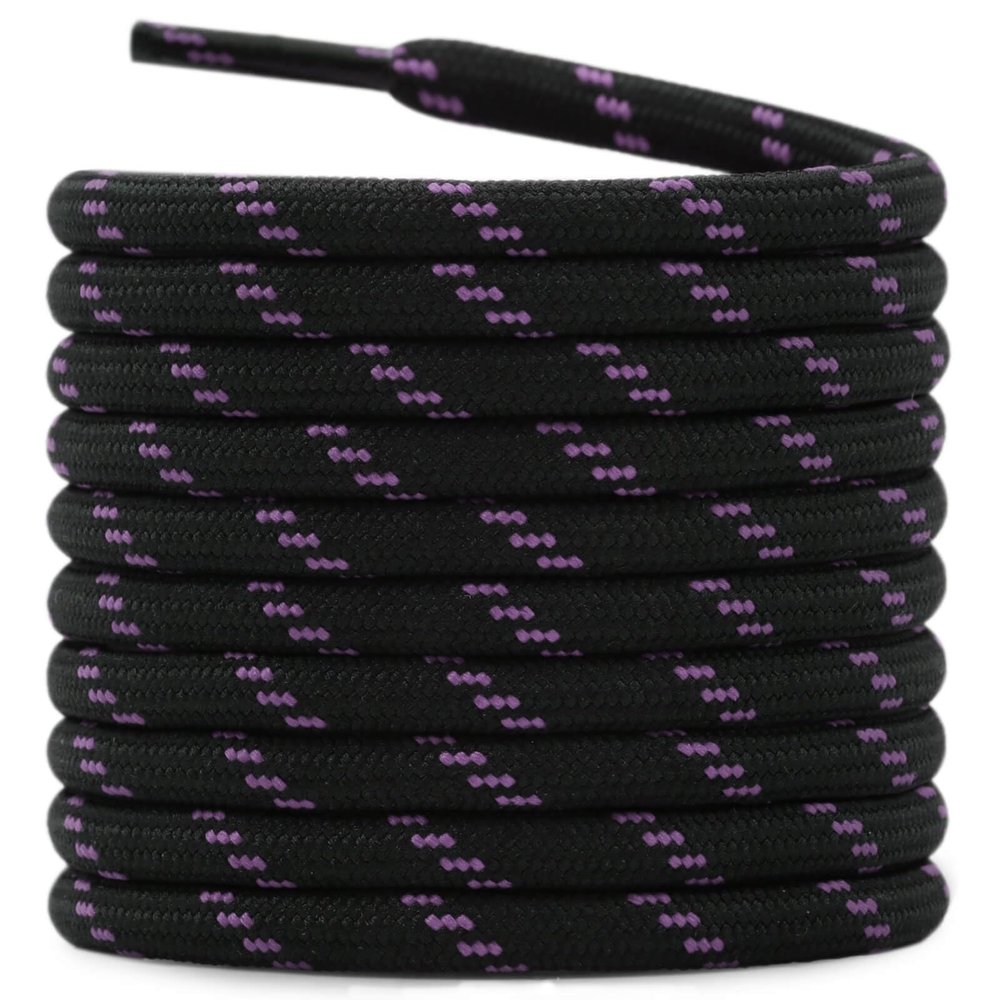 DELELE 2 Pair Thick Round Climbing Shoelaces Black Purple Dots Hiking Shoe Laces Boot Laces 57 inch
