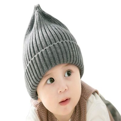 Ding-dong Baby Boy Girl Winter Knitted Solid Hat(Grey)