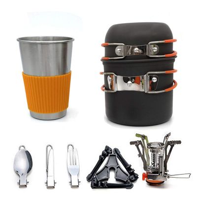 Homebeast Camping Cook Gas Stove Set Outdoor Camping Hiking Picnic Aluminum Alloy Cookware with Mini Camping Pot Set Portable