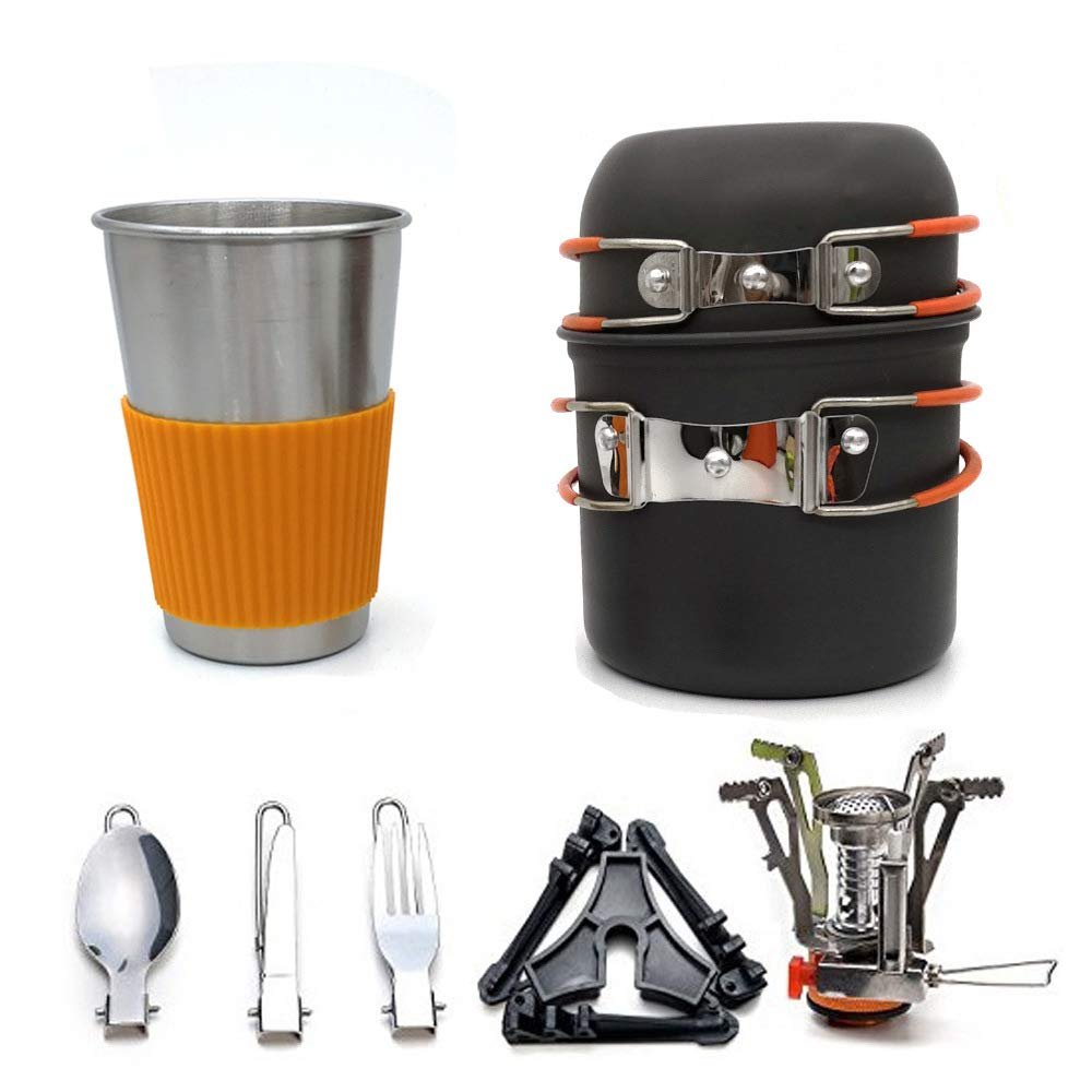 Homebeast Camping Cook Gas Stove Set Outdoor Camping Hiking Picnic Aluminum Alloy Cookware with Mini Camping Pot Set Portable