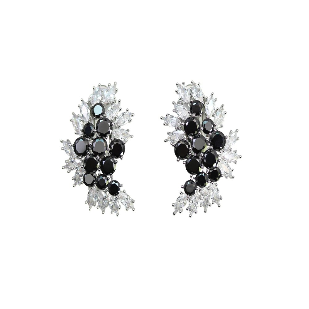 Faship Gorgeous Black CZ Crystal Clip Ons Earrings - Black